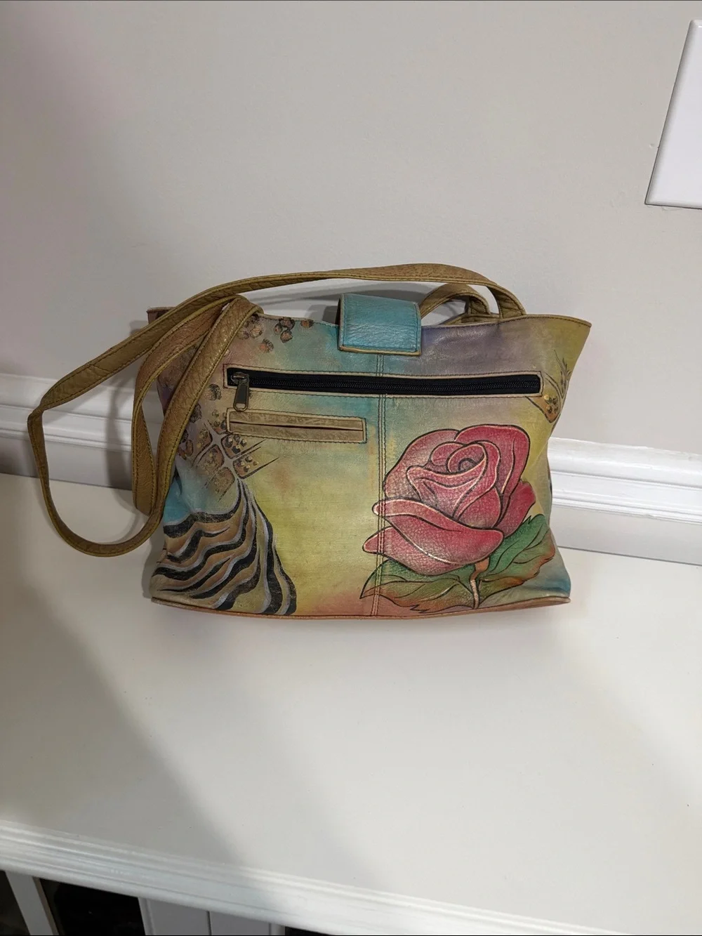 Anna Anuschka Hand-Painted Floral & Butterfly Tote Bag in Multi-Color